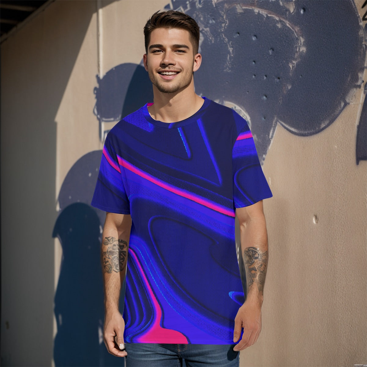 Blue Abstract Men's O-Neck T-Shirt | 190GSM Cotton